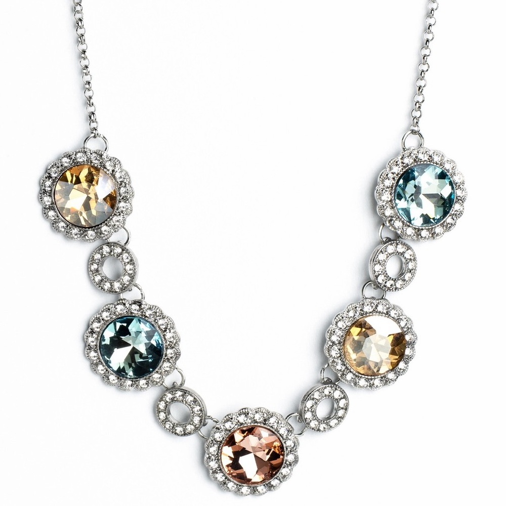 Elegant Silver and Pastel Rhinestones Necklace - Picture 1 of 2